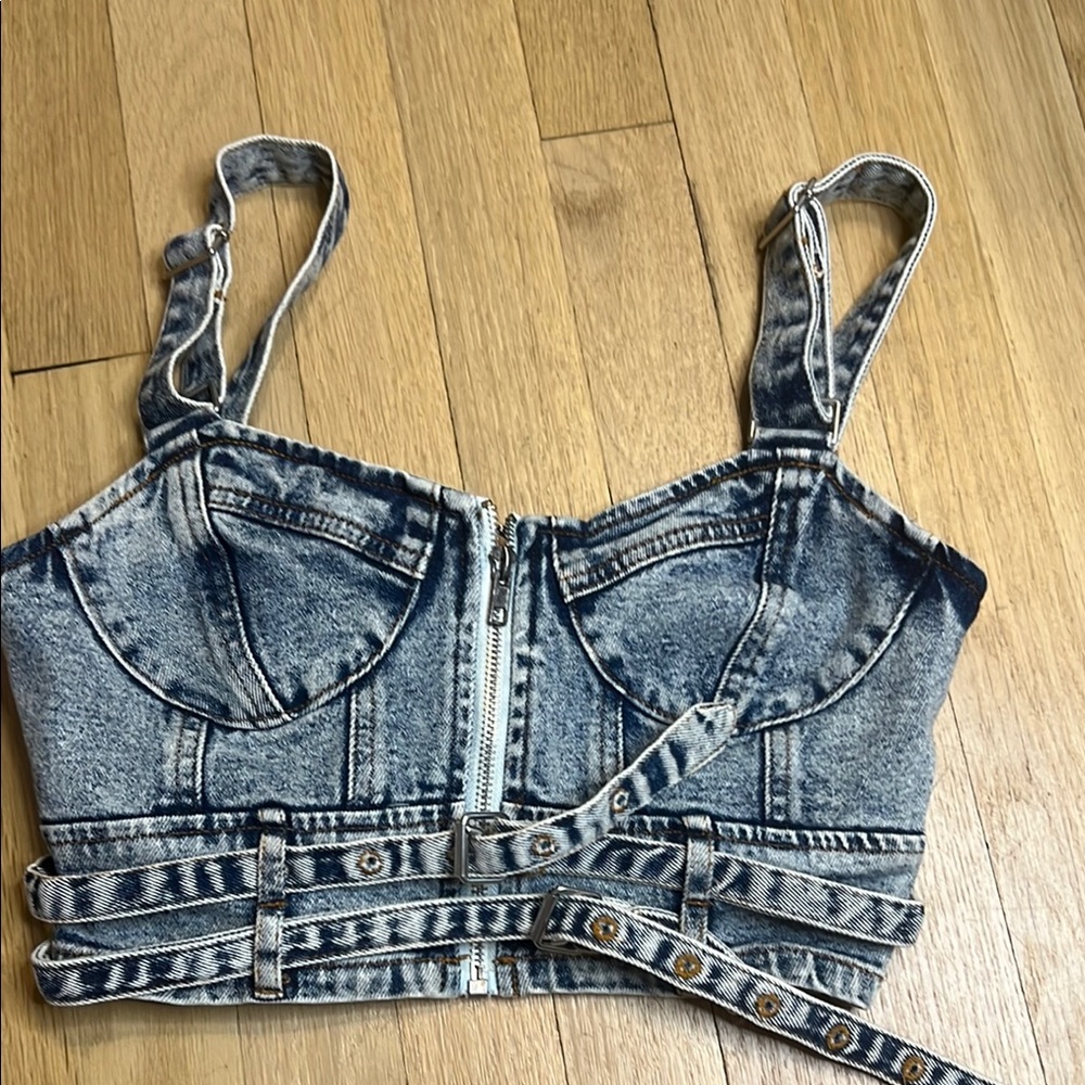 Signature 8 Blue Denim Sleeveless Bustier Tank Top